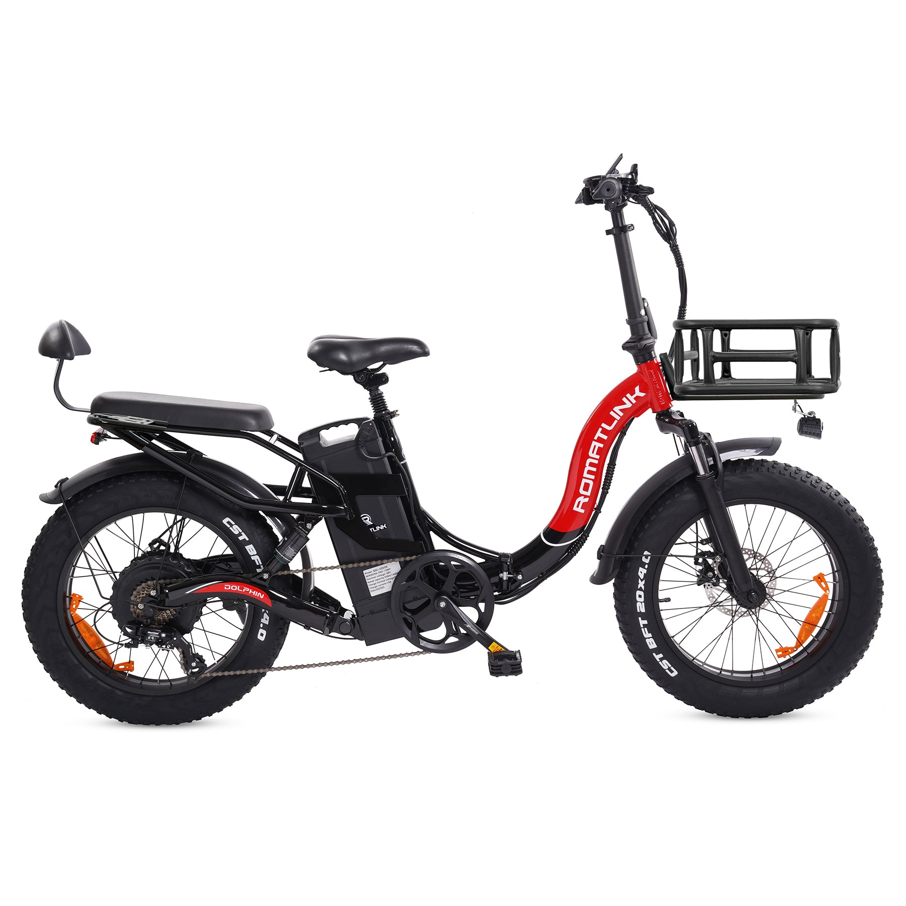 Romatlink Dolphin 750W Folding Fat Tire Ebike with full suspension / Black&Red